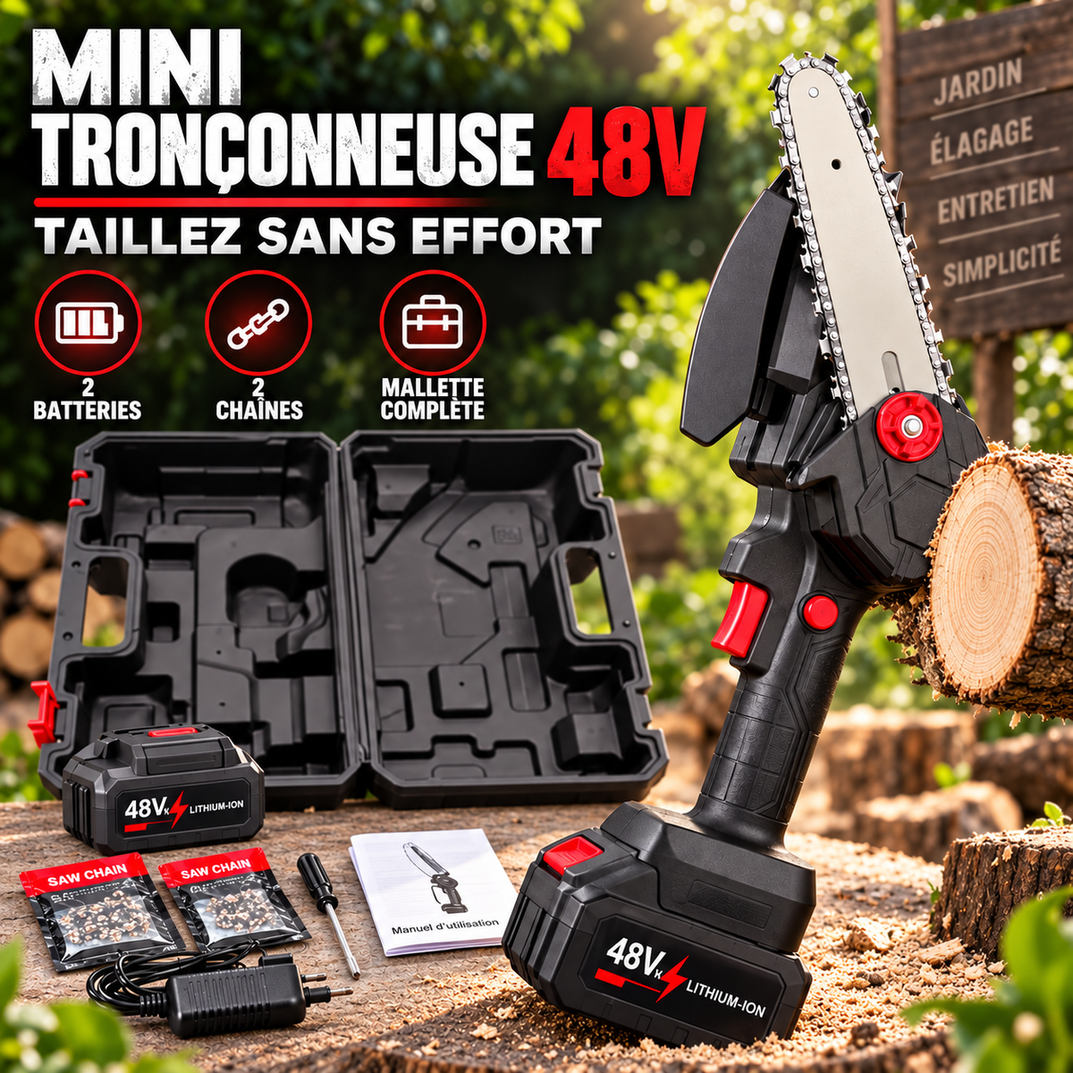 Mini Tronçonneuse 48V +  2 batteries